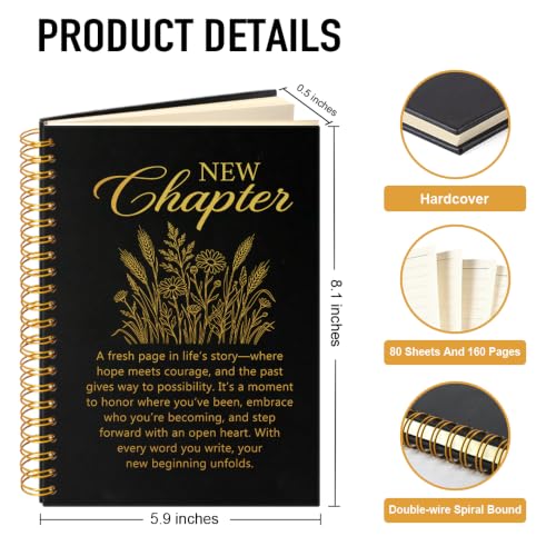 New Chapter Hardcover Spiral Notebook, Funny 160 Pages Journal Lined Notebook, Divorced Gifts for Friend, Retirement Farewell Gifts for Coworker Boss Leader, New Job Present for Colleague - color: Black116