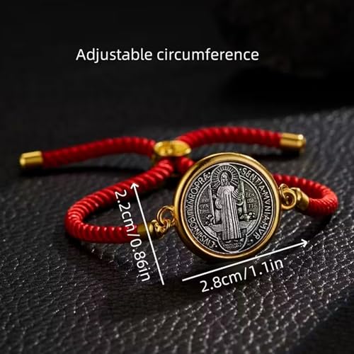 Catholic Bracelets St. Benedict Bracelet Red Rope Double Hole Pendant Couple Woven Bracelets Adjustable Black Bracelet - color: red