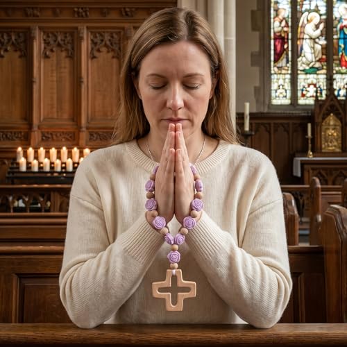 Cross Baptism Silicone Rosary, First Communion Rosary Collection for Christian Gifts, Soft Silicone Baptism Shower Party Decorations, Purple