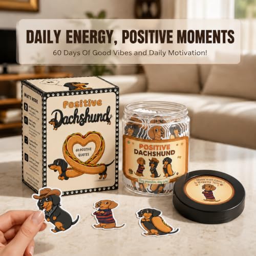 Positive Dachshund Jar with 60 Affirmation Cards, Emotional Support Gift, Funny Dachshund Gifts for Women, Christmas Decor, Weiner Gifts, Cute Puppy Dachshund Decor for Dog Lovers - color: Positive Dachshund