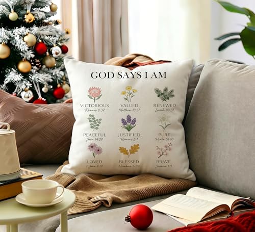 Inspirational Christian Floral Pillow Cover 18x18,God Says I Am Religious Bible Verse Decorative Throw Pillow Covers Pillowcases for Home Bedroom Living Room Couch Decor - color: God-1