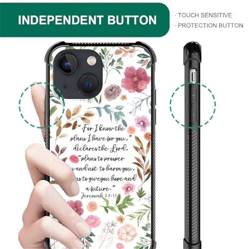 Case for iPhone 14 W Bible Verses Floral Inspirational Pattern Design Case for Women Girls Men Soft TPU Bumper Hard PC Back Anti-Fall Shockproof Protective Slim Cover - color: Bible Verses Floral Inspirational, size: iPhone 14