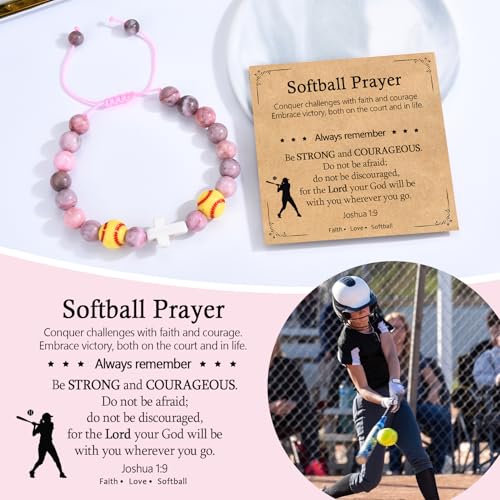 Baseball/Basketball/Soccer/Softball/Volleyball Bracelet for Girls Women- Cross Charm Beaded Bracelets, Christmas Birthday Easter Graduation Gifts for Daughter Granddaughter Niece Sister Coach - style: Softball