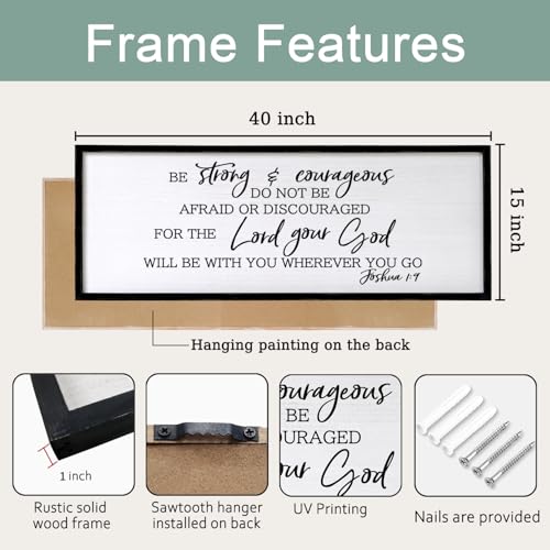 Foutcheou Be Strong And Courageous Sign Bible Verse Wall Art 40"×15" Black - color: Be Strong And Courageous Black, size: 40"L x 15"W