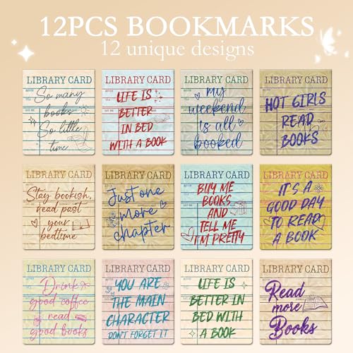 Holographic Magnetic Bookmark Gifts - 12 Pcs Vintage Library Card Book Mark Magnet Glitter Reading Tracker Page Clips Marker Gift for Women Book Lovers Bookish School Office Supplies - color: Vintage Library Card