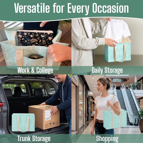 VENO 2 Pack Utility Tote Reusable Grocery Bags with Zipper & Hard Bottom - color: Evergreen, size: 2 Pack