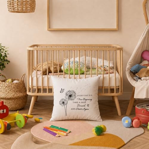 Inspirational Dandelion Butterfly Pillow Cover 18x18, Every Day is a New Beginning Positive Affirmation Decorative Pillow Cover Pillowcase for Home Bedroom Living Room - color: Inspirational Dandelion Butterfly