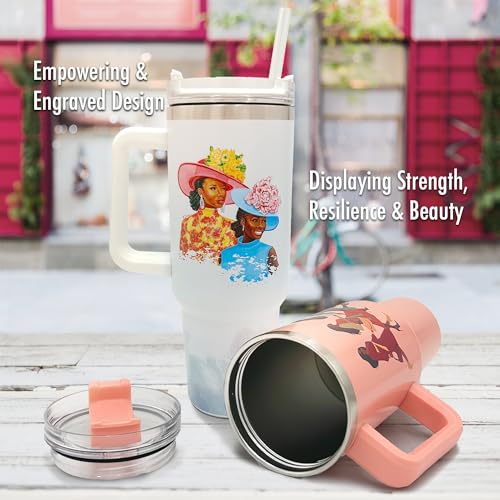 40oz Tumbler with Inspirational Quotes, African American Art, Handle, Straw & Twist-On Lid – Leak-Proof Insulated Drinkware for Black Women, Uplifting Gift - Sunday Morning - color: Sunday Morning