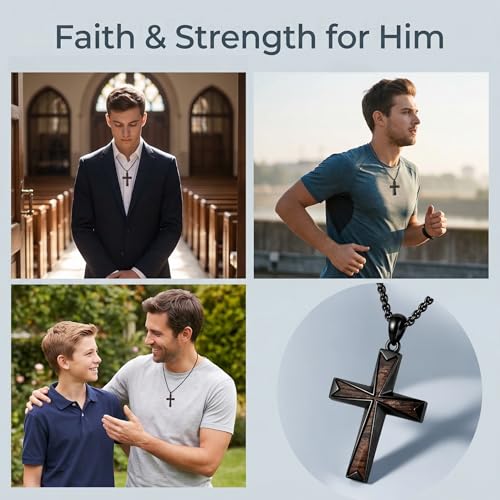 Cross Necklace for Men 925 Sterling Silver Cross Ebony Wooden Ankh Raven Praying Hands Crucifix Amulet Religious Jewelry Gifts for Men Women - color: Cross2