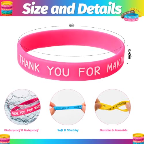 64 Pcs Motivational Silicone Bracelets Bulk, Colored Inspirational Bracelet for Women, Mental Health Rubber Wristbands for Classroom Prizes Student Rewards Team Employee Appreciation Gifts