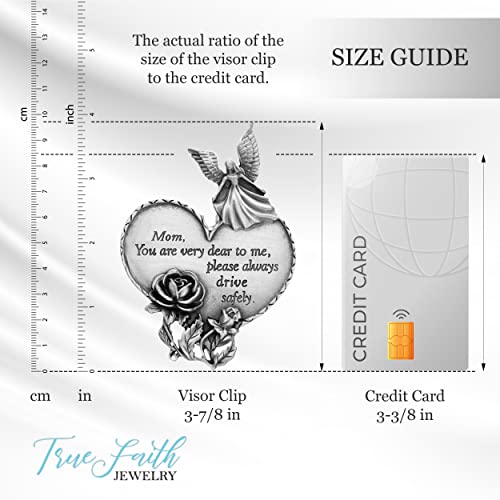 True Faith Jewelry Drive Safe Heart Guardian Angel Car Visor Clip, Christian Religious Automotive Accessories, 3-7/8 x 1-7/8 Inch, Pewter, Mom - size: Mom