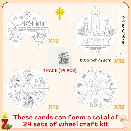 COcnny Christmas Coloring Craft - 24 Sets DIY Color Your Own Religious Christian Art Craft Wheel Cards, Xmas Advent Jesus Paper Kit for Church Sunday School Home Class Bible VBS Activities - style: Christmas Advent