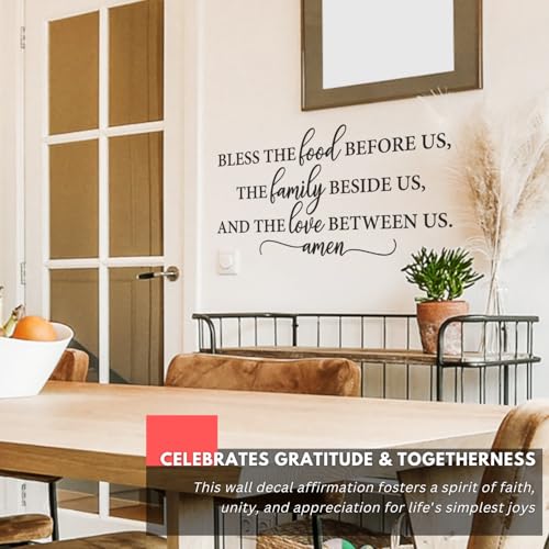 My Vinyl Story - Bless The Food - Inspirational Bible Scripture Religious Christian Wall Decal Sticker Quote Art Decor Saying for Family Home Living Dining Faith Room, Removable (Black, 26x13 inches) - color: Black, size: 26x13 inches
