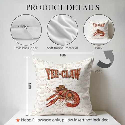 Vintage Western Lobster Pillow Covers 18x18, Western Room Decor Gifts for Women, Vintage Lobster Decor Dorm Gifts, Retro Wild West Decorative Throw Pillow Covers for Couch Bed - color: Color-7