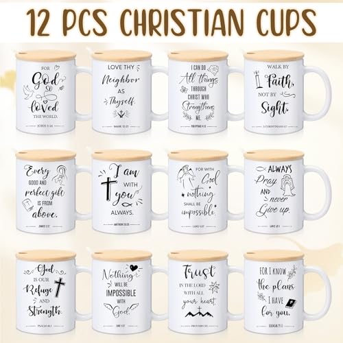 Didaey 12 Sets Christian Mugs Gifts Bible Verses Ceramic Cups, Religious - style: Religious