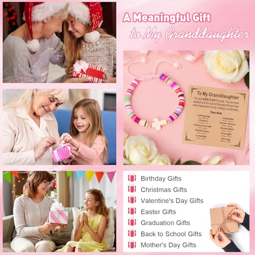 Cute Cross Bracelet Teen Girl Gifts Trendy Stuff Christian Gifts for Kids/Girls/Boys/Teens/Women Jewelry Colorful Jesus Bracelets Christmas Religious Communion Baptism Confirmation Gifts - color: 3-Granddaughter