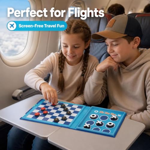 TRAVOFUN Magnetic Checkers Board Game | Travel Games for Kids 8-12 - style: Checkers&Tic-Tac-Toe