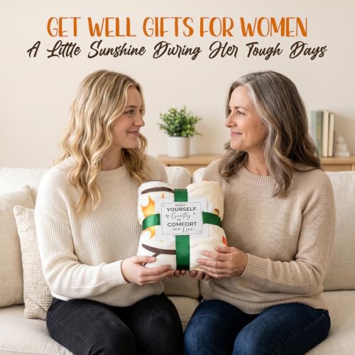 WRAPIX Get Well Gifts for Women After Surgery - Soft Throw Blanket 50x60 in - color: Sunflower - Big Hug, size: 50x60 inches
