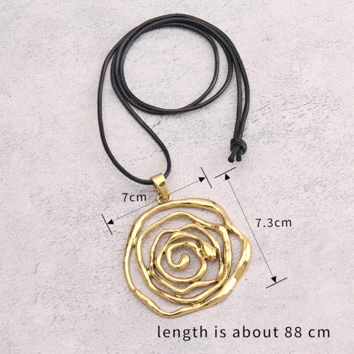 Leather Necklace for Women Long Boho Pendant Hippie Choker Necklace Bohemian Layered Leather Rope Wooden Jewelry Gifts - style: Rose Pendant Necklace