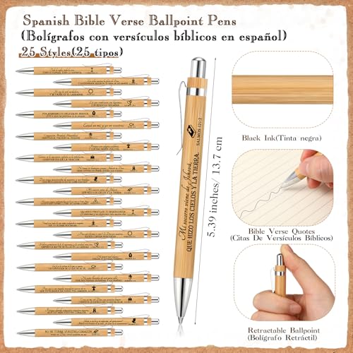 25 Sets Bible Verse Gift Bamboo Pen Keychain Bookmark,Classic Color,Spanish - color: Classic Color, style: Spanish