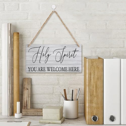 Home Wall Decor Signs Holy Spirit You Are Welcome Here Sign Farmhouse Wooden Hanging Sign Rustic Wall Art Plaque Decor For Front Door Porch Yard 12" X 6"