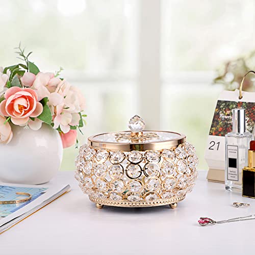 Hipiwe Crystal Jewelry Trinket Box with Glass Lid Large Gold Mirrored Treasure Box Decorative Jewelry Box Ring Earrings Necklace Storage Keepsake Box Gift for Women - color: Gold, size: X-Large