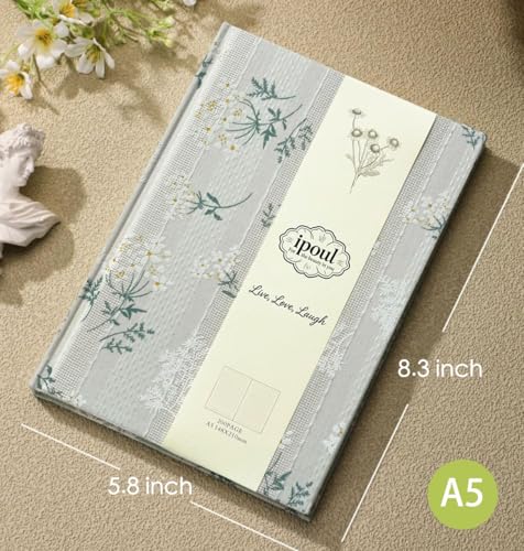 Floral Journal for women, Floret Printed Fabric Cloth Hardcover, A5, 200 Pages, 6x8 Medium Ruled Notebook, Similar Embroidered Linen Journal, Lay Flat Church Notes Notebook, Beige - color: Floret Beige