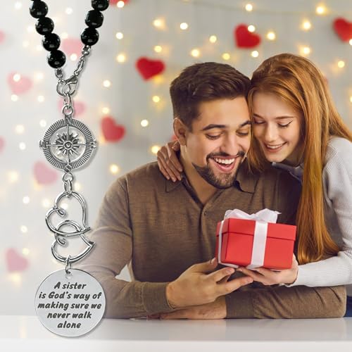 Rislobx Sister Gift, Car Charm Decor Hanging, A Sister is God’s Way of Making Sure We Never Walk Alone - color: Heart