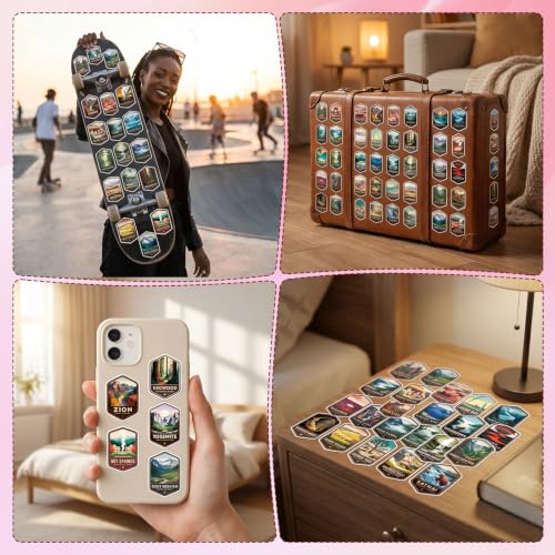 50 Pcs National Park Stickers Hiking Camping Water Bottle Stickers - style: National Park