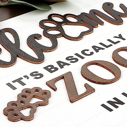 TOARTi 3D Rustic Front Door Welcome Sign Hanging with Bow-Knot Wreath, It's Basically A Zoo in Here Funny Home Porch Wall Decoration, Cute Dog Paws Pet House Decor for Pet Lover Owner Gift - color: Funny Zoo