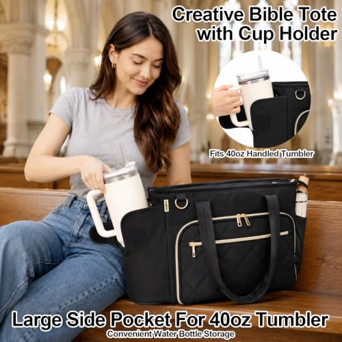 Large Bible Tote Bag for Women, Elegant Black