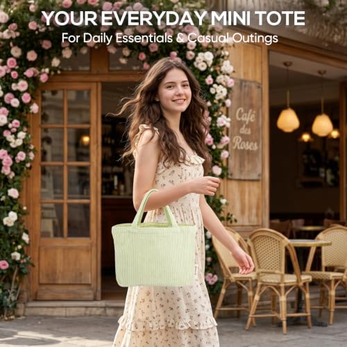 Sminra Small Bible Tote Bag for Women, Corduroy or Quilted Mini Tote Bag - color: Dusty Green