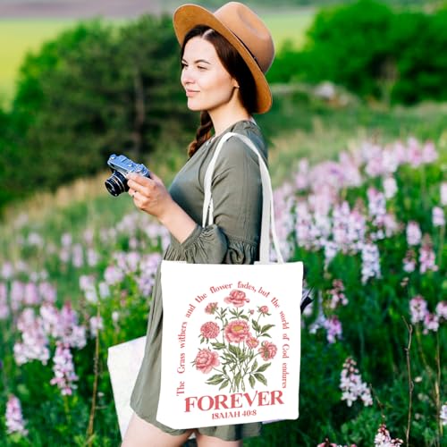 Faith Aesthetics Floral Christian Gifts Bible Verse Inspirational Religious Gifts Canvas Tote Bag, Reusable Grocery Bag for Shopping, Camping, Work, Beach Totes for Women, Girl Christmas Wedding