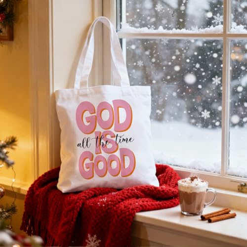 Christian Tote Bag Religious Gifts Canvas Bags for Women Men Shopping Work Gym Picnic Travel - color: God All the Time is Good