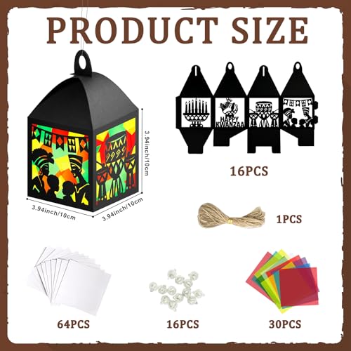 Cinrobiye 16 Set Kwanzaa Lantern Suncatcher Craft Kit, African Heritage Tissue Paper Window Hanging Decorations, Happy Kwanzaa Holiday Ornaments for Home, Classroom, Cultural Events & Group Activities - style: Kwanzaa