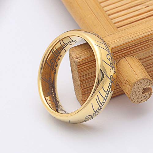 Engraved Gold Wedding Band for Men by Ginger Lyne | 6mm Stainless Steel Wedding Ring for Women | Elegant Eternity Style Fashion Jewelry Gift Idea for Couples