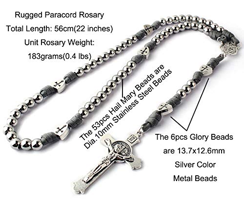 HanlinCC Catholic Stainless Steel Paracord Rosary St.Michael Medal for Men - color: Grey Paracord Rosary