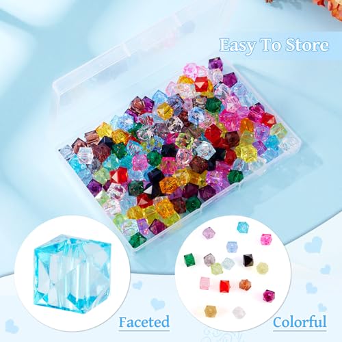 FASHEWELRY 160Pcs Clear Acrylic Cube Beads 10mm Square Crystal Beads Transparent Faceted Kandi Bead Colorful Cube Spacer Bead for Bracelets Necklace Earring DIY Jewelry Making - color: Cube-16 Colors