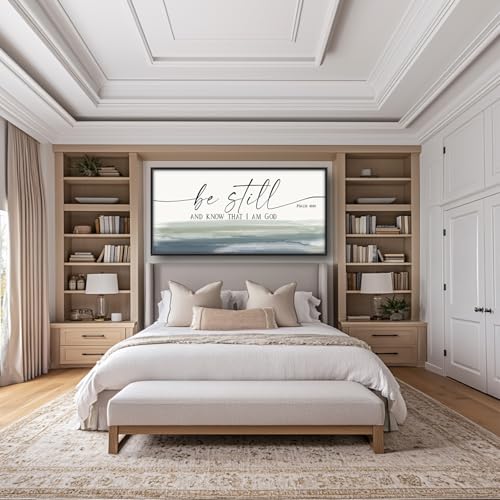 Flintis Large Christian Wall Art Be Still and Know That I Am God Sign Pictures Wall Decor Bible Verse Canvas Painting Print Artworks Framed for Living Room Bathroom Master Bedroom Office 60L x 30W - color: Be Still-2, size: 60"L x 30"W