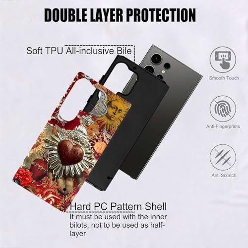 Christian Cross Faith Heart Red Phone Case for Samsung Galaxy S24 Ultra, Shockproof Soft TPU & Hard PC Hybrid 2-Layer Protective Phone Cover for Women Girls - color: Heart Red, size: Galaxy S24 Ultra