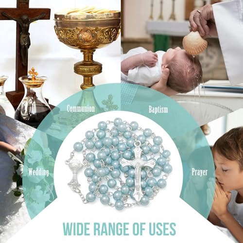 KOMI 6 MM Pearl Rosary Beads With Crucifix, Catholic Necklace for Women With Velvet Bag or Rosary Box - style: Rosary-6