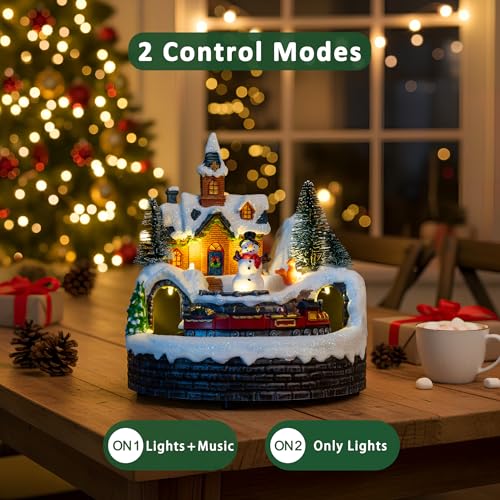 Candieslife Animated Musical Christmas Snowman Decorations - Rotating Train with Warm Lights for Xmas Decor Gift, Tabletop Decorative Christmas Ornaments - color: Snowman