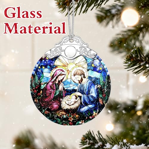 Christian Gifts: Stained Glass Nativity Scene Ornament | Christmas Ornaments (Christmas Tree Ornaments), Religious Decor, Holy Family Decoration, Religious Gifts, Baptism Gift & Xmas Gift - color: Nativity H