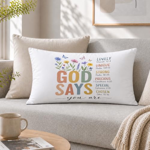 Boho Floral Christian Nursery Pillow Cover 12x20 - color: Bible Pillow-j