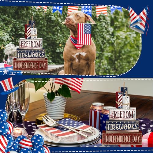 Britimes Tiered Tray Decor Set, 4 Pack, Wooden, 4th of July - style: Fireworks Independence Day