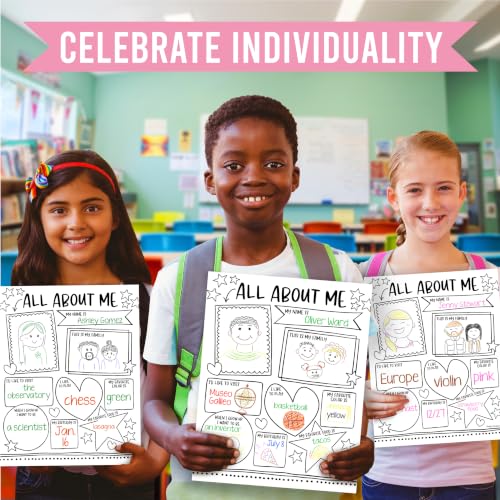 20 All About Me Posters Elementary Classroom Decor, Star Student Poster - color: Black & White