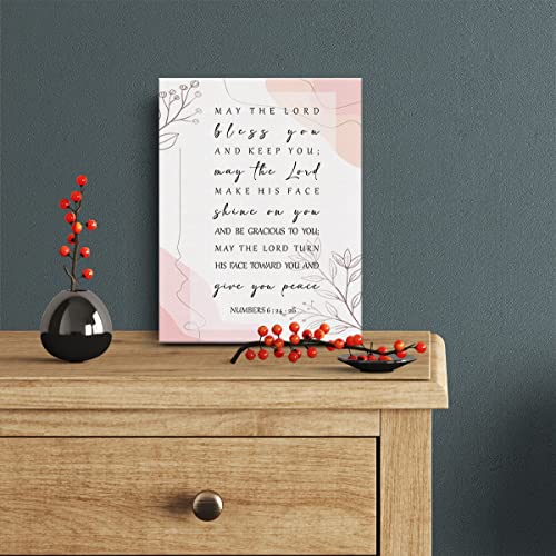 Inspirational Bible Verse Canvas Print Decor Pink Numbers 6 : 24-26 Christian Wall Painting Posters 12”X15” Scripture Home Office Decoration (Framed) - color: Numbers 6 : 24-26