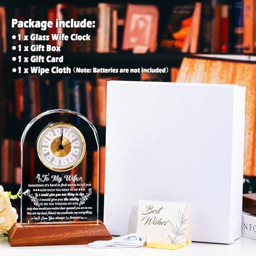 Arikyrist Glass Clock Gifts for Wife from Husband with Wooden Light Base - color: Wife