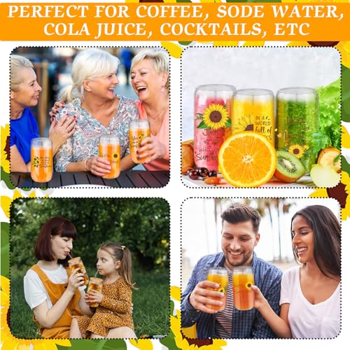 Maxcheck 6 Set 16 oz Sunflower Glass Cups with Bamboo Lids and Straws - style: Sunflower