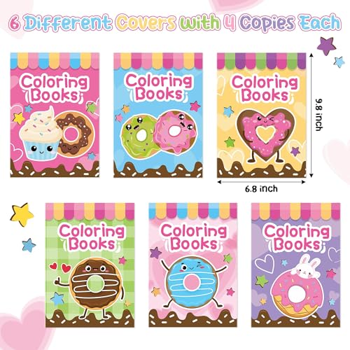 24Pcs Donut Coloring Books for Kids Bulk Cute Mini Coloring Booklet DIY Art Drawing Book with Dessert Doughnut for Toddlers Birthday School Party Favors Goodie Bag Filler - style: Donut